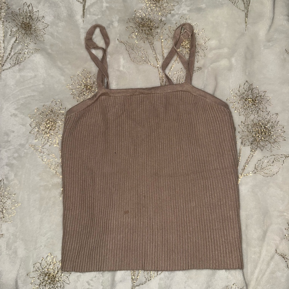 Stylish Tan Ribbed Tank Top